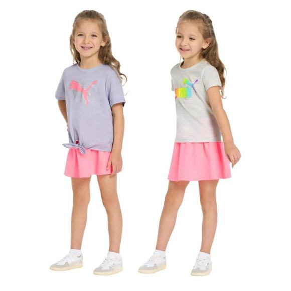 PUMA Kid Girls' 3-piece Active Set Size 2T Pink Purple Two T-Shirts Skort NEW - Picture 3 of 5